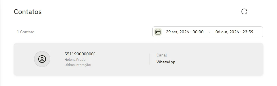 Lista de contatos da Gestão com o contato criado pela mensagem