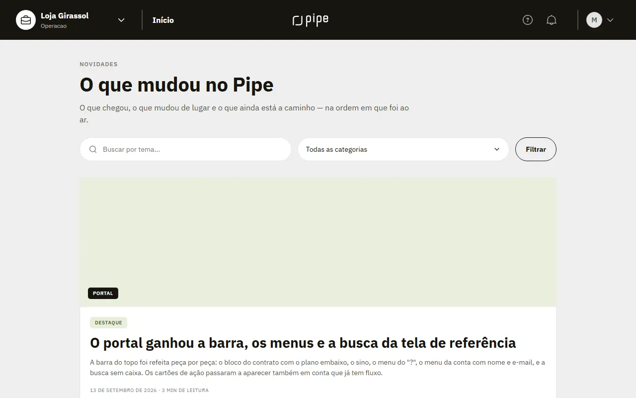 Tela de demonstração do Pipe